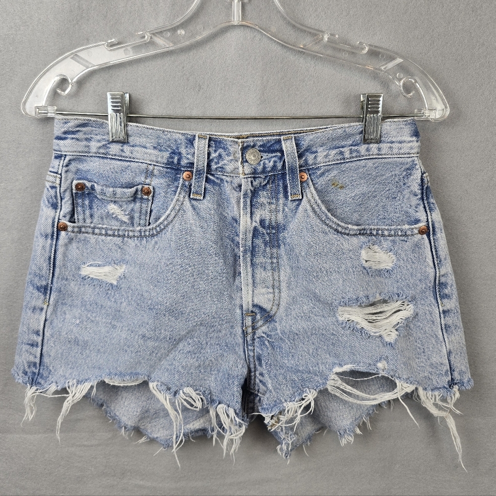 Levi's 501 Original High Rise Cutoff Shorts Light Wash Button Fly Distressed W26